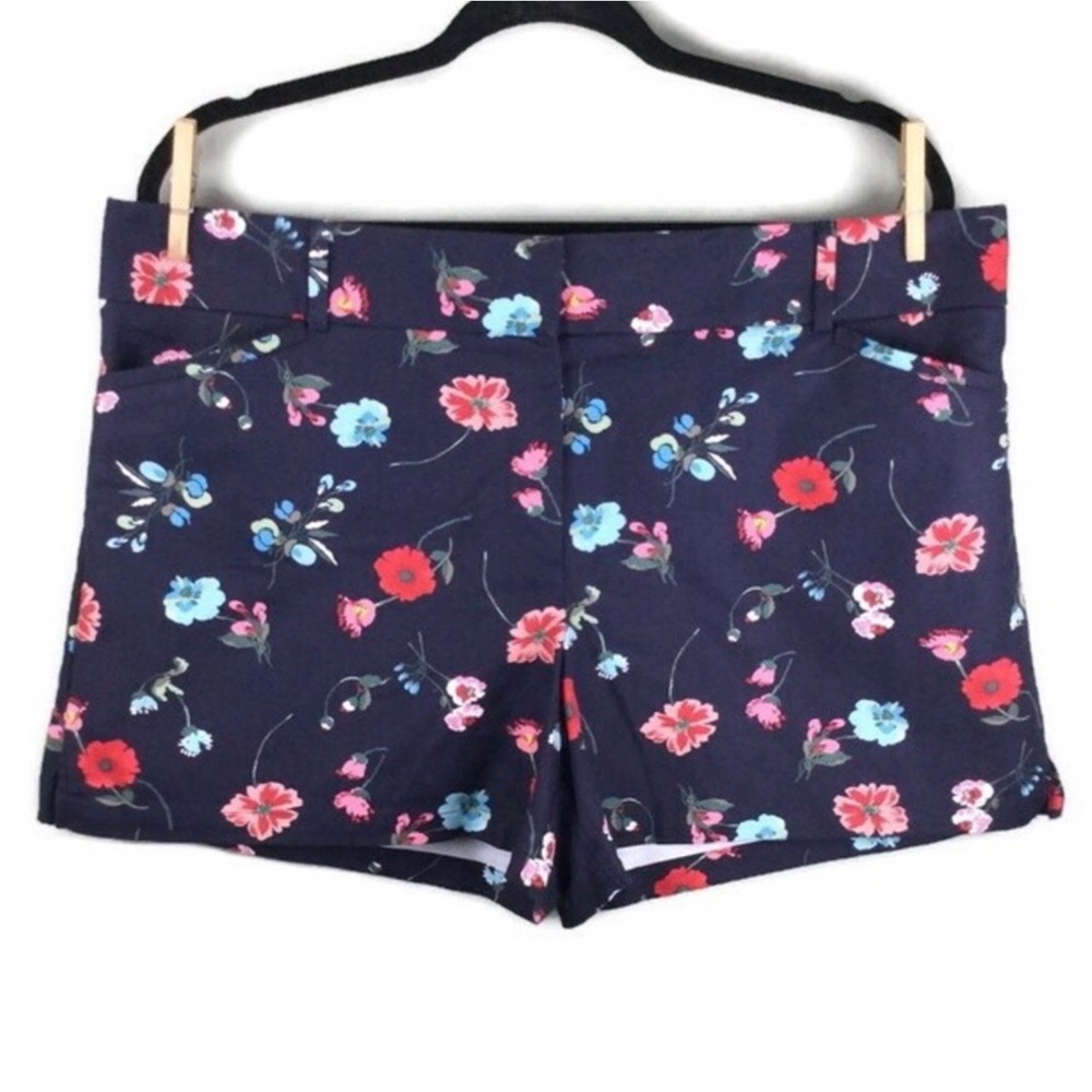 Loft Riviera Floral Print Classic Fit 4” Navy Shorts Size 14 - Picture 1 of 10